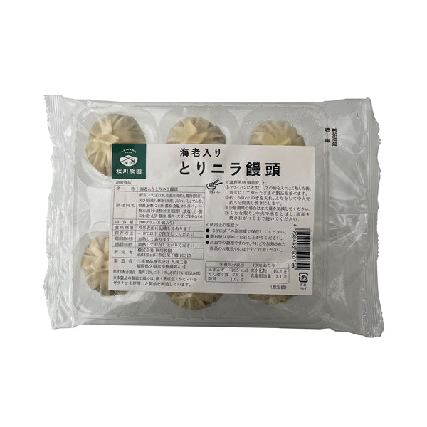 終売】《冷凍》秋川牧園. 海老入り とりニラ饅頭 200g (8個入り)